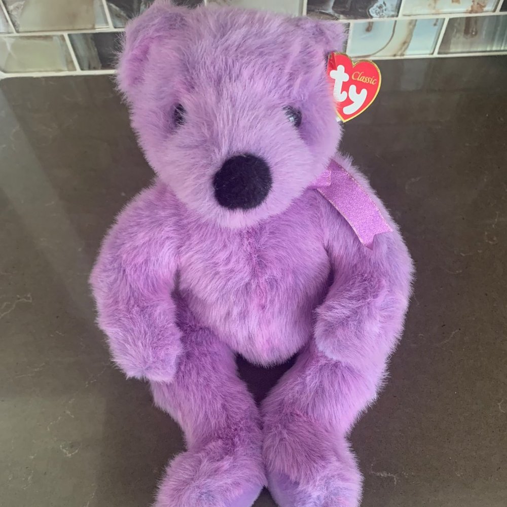 TY Classic Lilacbeary Bear 14" Plush Lavender 1999 Stuffed Animal.